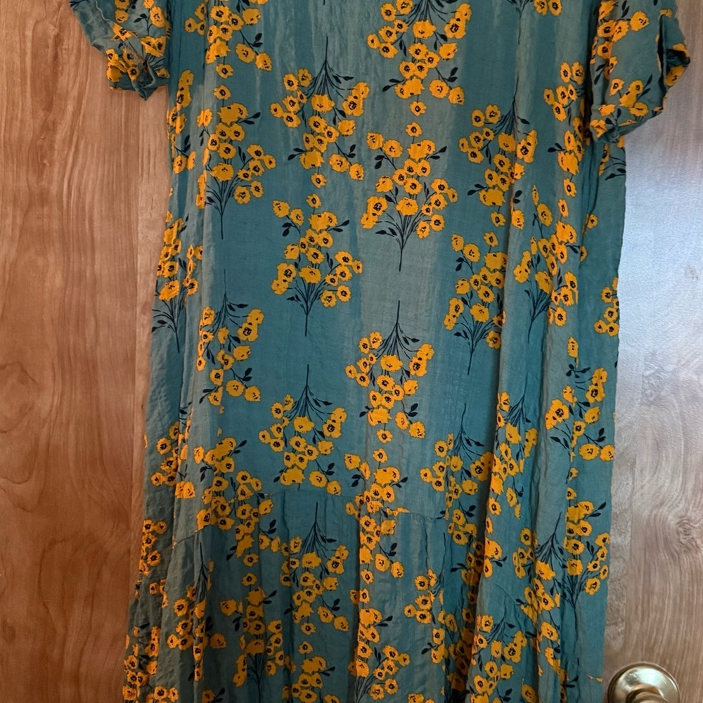 Zanzea Teal Dress with Yellow Floral Print